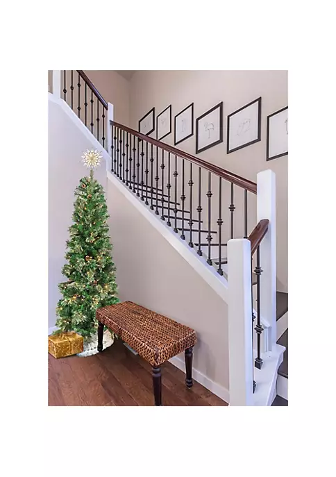 Garden Elements Artificial Pencil Fir Christmas Tree W/ Pine Cones- 350 Clear Lights, 6.5' 2 Garden Elements Artificial Pencil Fir Christmas Tree W/ Pine Cones- 350 Clear Lights, 6.5' - Image 2