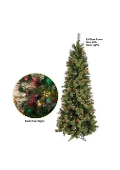 Garden Elements Artificial Pencil Fir Christmas Tree With Pine Cones, Multi-colored, 7.5 Ft