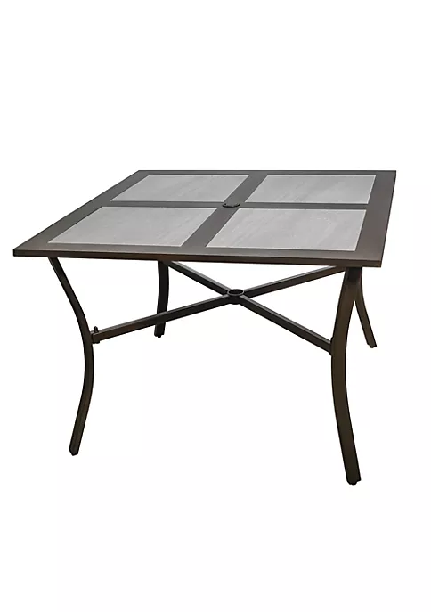 Garden Elements Outdoor Patio Square Dining Drop Tile Aluminum Table, Brown and Grey, 40" 1 Garden Elements Outdoor Patio Square Dining Drop Tile Aluminum Table, Brown and Grey, 40"