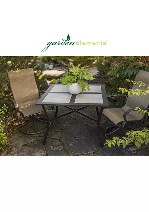 Garden Elements Outdoor Patio Square Dining Drop Tile Aluminum Table, Brown and Grey, 40" 2 Garden Elements Outdoor Patio Square Dining Drop Tile Aluminum Table, Brown and Grey, 40" - Image 2