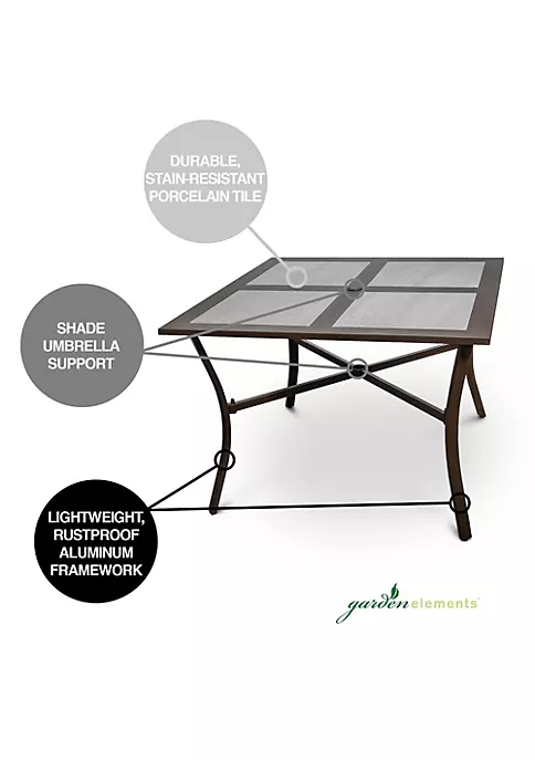 Garden Elements Outdoor Patio Square Dining Drop Tile Aluminum Table, Brown and Grey, 40" 4 Garden Elements Outdoor Patio Square Dining Drop Tile Aluminum Table, Brown and Grey, 40" - Image 4