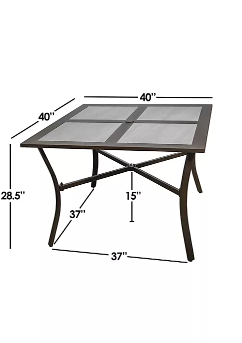Garden Elements Outdoor Patio Square Dining Drop Tile Aluminum Table, Brown and Grey, 40" 5 Garden Elements Outdoor Patio Square Dining Drop Tile Aluminum Table, Brown and Grey, 40" - Image 5