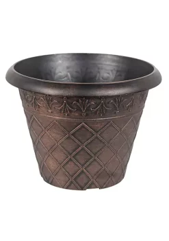 Garden Elements Outdoor Diamond Banded Plastic Planter, Copper, 14.75"
