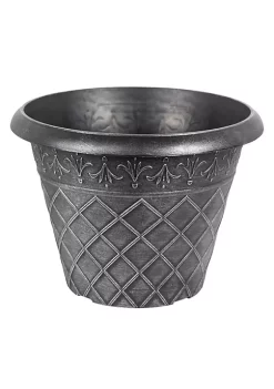 Garden Elements Outdoor Diamond Banded Plastic Planter, Silver, 14.75"