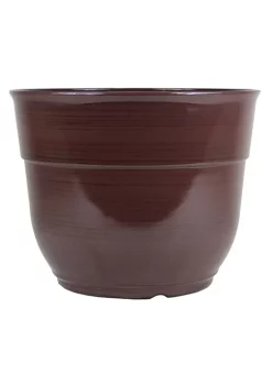 Garden Elements Glazed Brushed Happy Large Plastic Planter, Dark Brown, 15 Inch