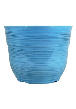 Garden Elements Glazed Brushed Happy Large Plastic Planter, Bright Blue, 15 Inch