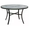 Garden Elements Bellevue Aluminum Rim 40" Round Glass Top Dining Table, Dark Taupe
