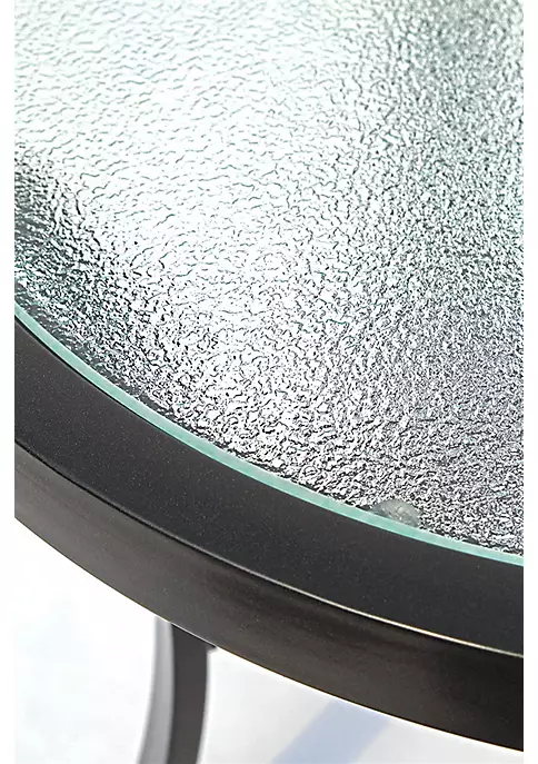 Garden Elements Bellevue Aluminum Rim 40" Round Glass Top Dining Table, Dark Taupe 2 Garden Elements Bellevue Aluminum Rim 40" Round Glass Top Dining Table, Dark Taupe - Image 2