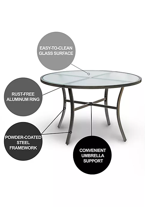 Garden Elements Bellevue Aluminum Rim 40" Round Glass Top Dining Table, Dark Taupe 4 Garden Elements Bellevue Aluminum Rim 40" Round Glass Top Dining Table, Dark Taupe - Image 4