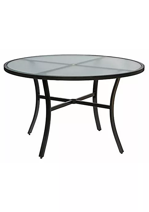 Garden Elements Bellevue Aluminum Rim 40" Round Glass Top Dining Table, Dark Taupe 6 Garden Elements Bellevue Aluminum Rim 40" Round Glass Top Dining Table, Dark Taupe - Image 6