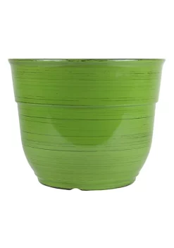 Garden Elements Glazed Brushed Happy Large Plastic Planter, Dark Green, 15 Inch