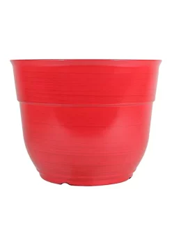 Garden Elements Glazed Brushed Happy Large Plastic Planter, Bright Red, 15 Inch