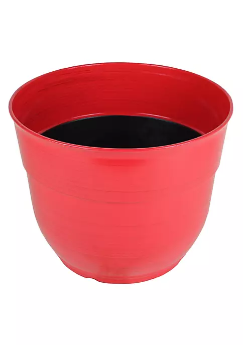 Garden Elements Glazed Brushed Happy Large Plastic Planter, Bright Red, 15 Inch 2 Garden Elements Glazed Brushed Happy Large Plastic Planter, Bright Red, 15 Inch - Image 2