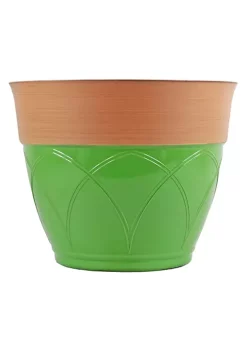 Garden Elements Colored Rim Large Plastic Planter, Green, 15