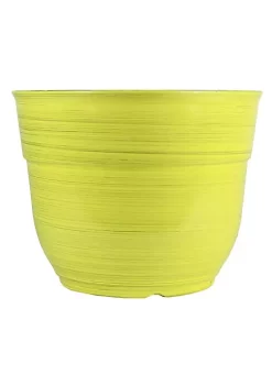 Garden Elements Glazed Brushed Happy Large Plastic Planter, Bright Yellow, 15
