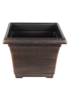 Garden Elements Outdoor Large Square Plastic Planter, Bronze, 14"