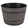 Garden Elements Mini Whiskey Barrel Plastic Planter, Dark Oak, 10