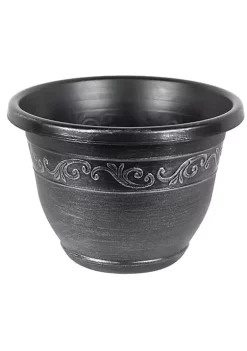 Garden Elements Outdoor Tulip Banded Plastic Planter, Silver, 13"