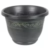 Garden Elements Outdoor Tulip Banded Plastic Planter, Green, 13"