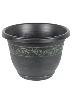 Garden Elements Outdoor Tulip Banded Plastic Planter, Green, 13"