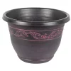 Garden Elements Outdoor Tulip Banded Plastic Planter, Plum, 13"