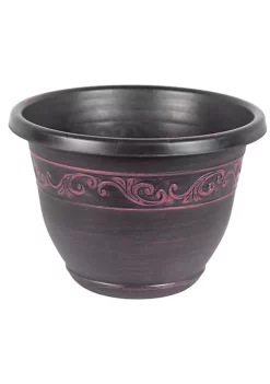 Garden Elements Outdoor Tulip Banded Plastic Planter, Plum, 13"