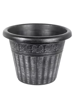 Garden Elements Outdoor Dragon Banded Plastic Planter, Silver, 13"