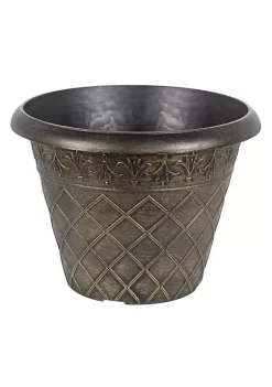 Garden Elements Outdoor Diamond Banded Plastic Planter, Gold, 14.75"
