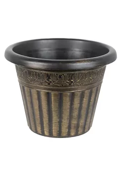 Garden Elements Outdoor Dragon Banded Plastic Planter, Gold, 13"