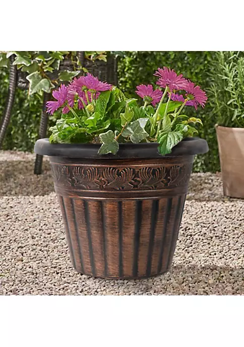 Garden Elements Outdoor Dragon Banded Plastic Planter, Bronze, 13" 2 Garden Elements Outdoor Dragon Banded Plastic Planter, Bronze, 13" - Image 2