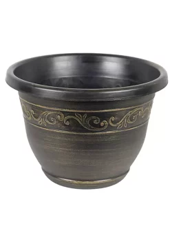 Garden Elements Outdoor Tulip Banded Plastic Planter, Gold, 13"