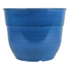 Garden Elements Glazed Brushed Happy Large Plastic Planter, Dark Blue, 15 Inch